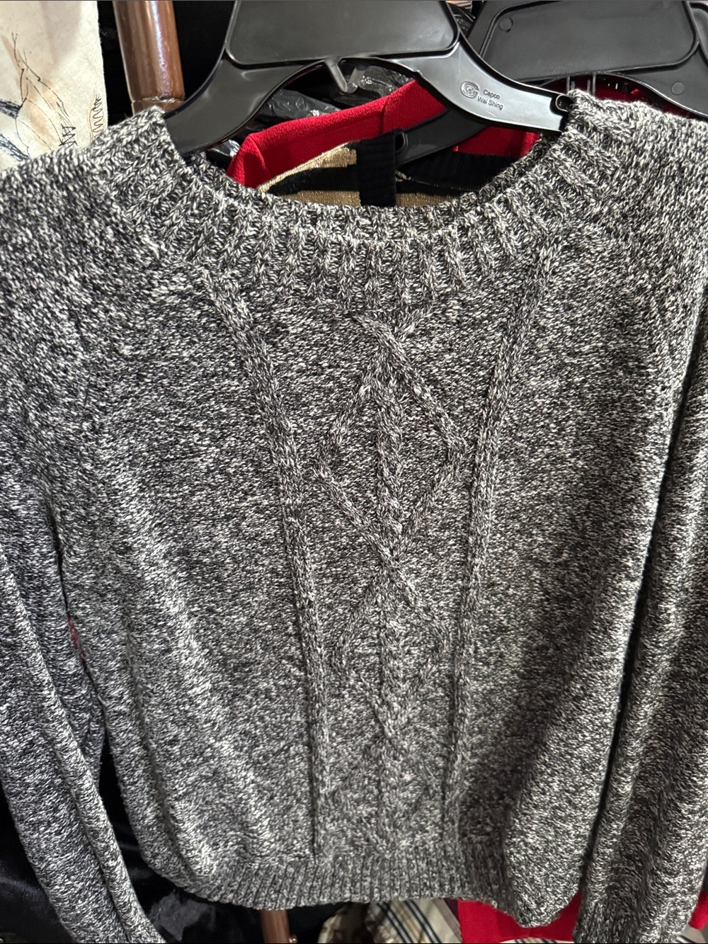 Women's Gray Cable Knit Sweater - Classic Crewneck